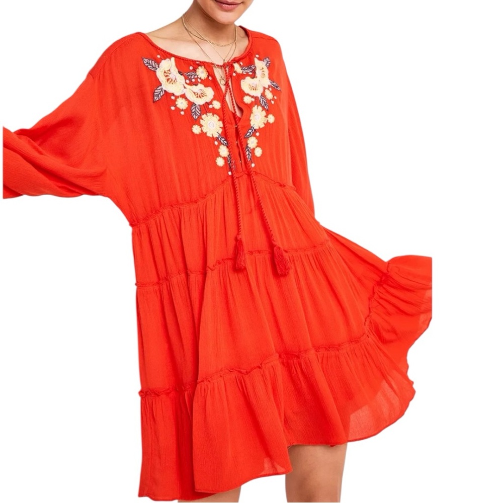 Free People Boho Embroidered Tiered Peasant Tunic Dres, est. S/M (no size tag)